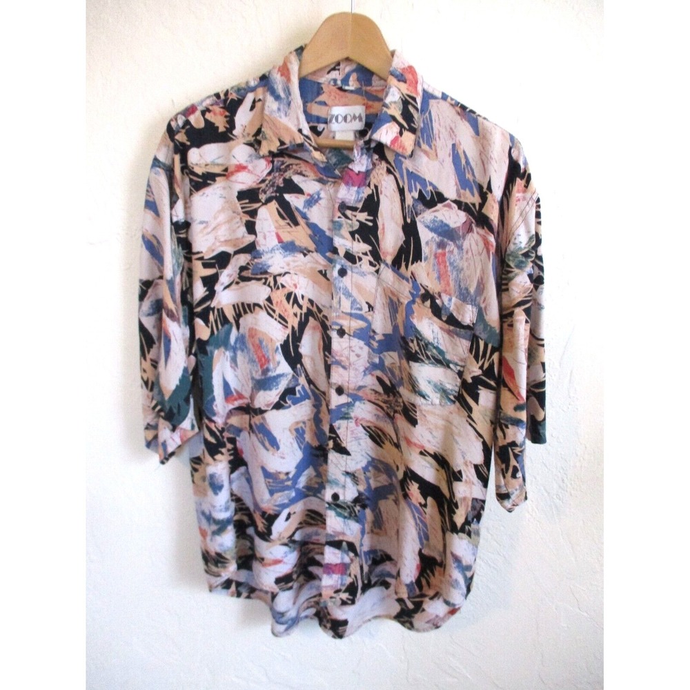 Vintage 80's ZOOM Brand Abstract Rayon Club Shirt Size L/XL